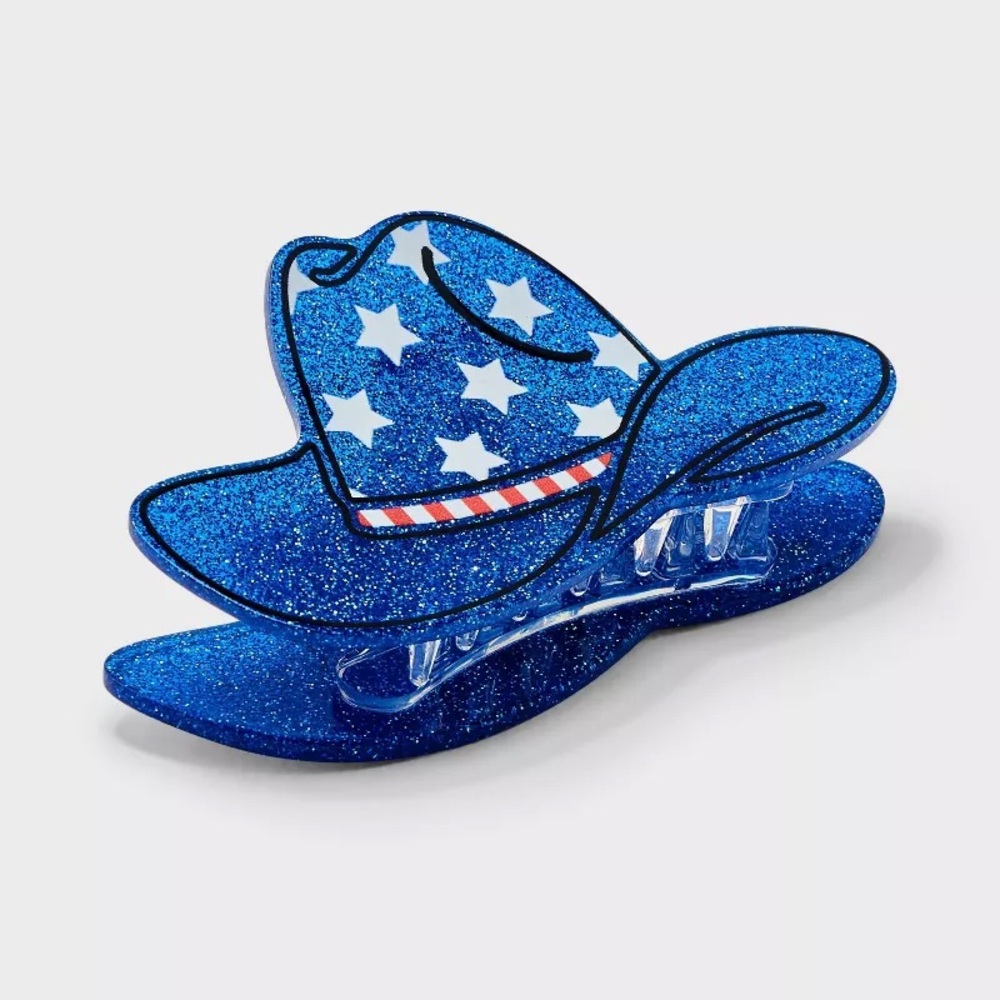 Americana Glitter Cowboy Hat Hair Claw Clip - Red/White/Blue nwt